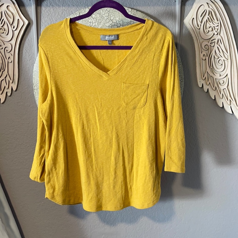 Marled Essentials 3/4 Sleeve Yellow Top